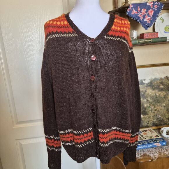 Hand Knitted Sweaters - Hand Knit Wool Nordic Fair Isle Style Cardigan